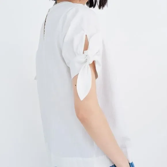 New MADEWELL Size XS Denim Tie-Cuff Shirt in Pure White - Picture 4 of 7